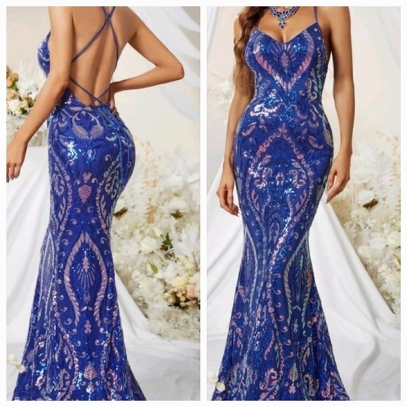 Royal Blue Contrast Sequin, cami, backless,  premium Brand And Quality, … - Picture 1 of 10